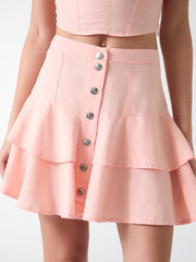 Linen-blend ruffle skirt