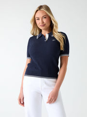 Cable-knit polo