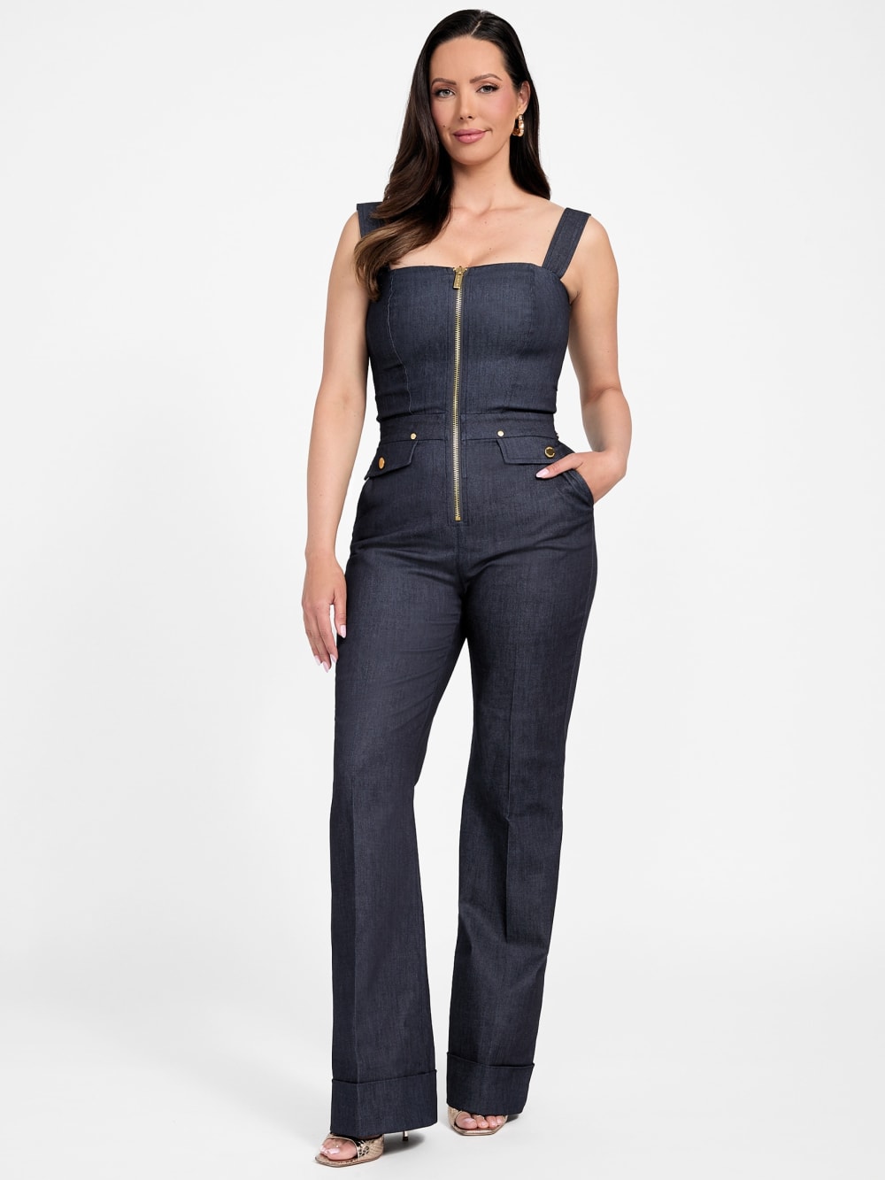 Denim Detachable Strapless Zip Jumpsuit