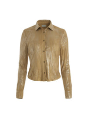metallic printed faux-suede shirt
