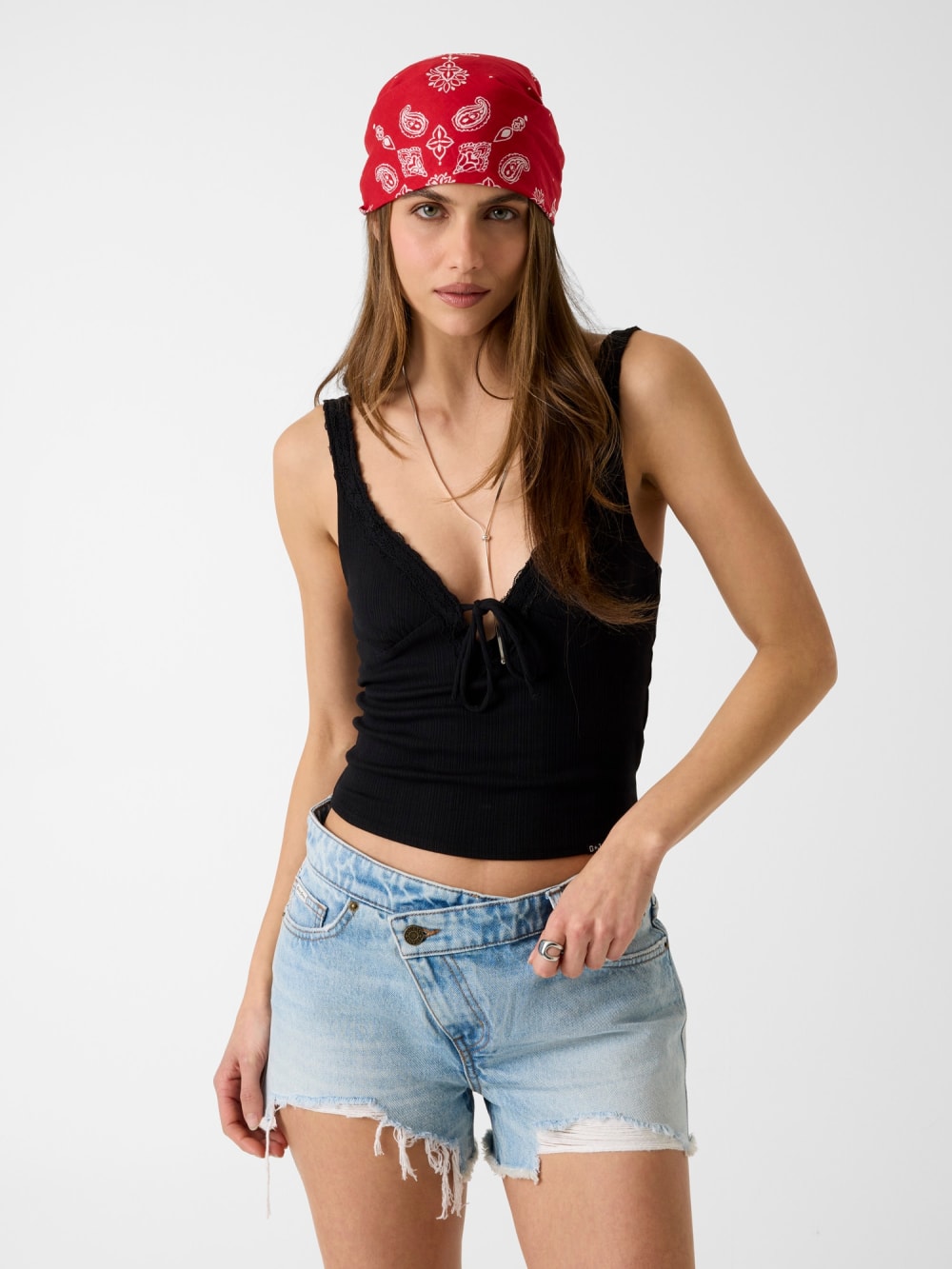 Rib-knit lace top