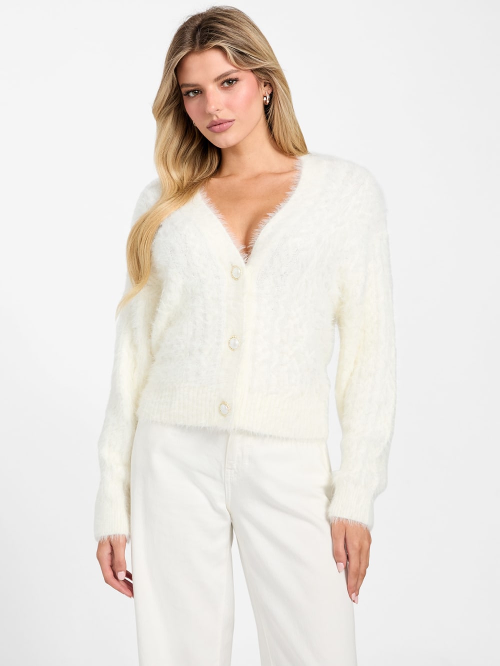Kinako Fuzzy Cable-Knit Cardigan