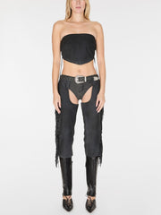 fringe capri suede chaps