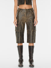 crackled leather cargo pants