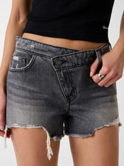 Crossed-waist denim shorts
