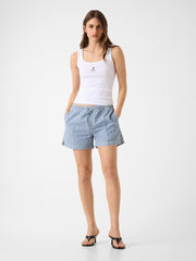 Striped denim shorts