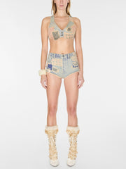 patchwork distressed shorts