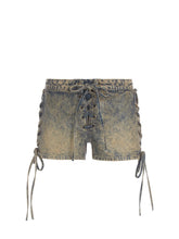 coated mini denim shorts