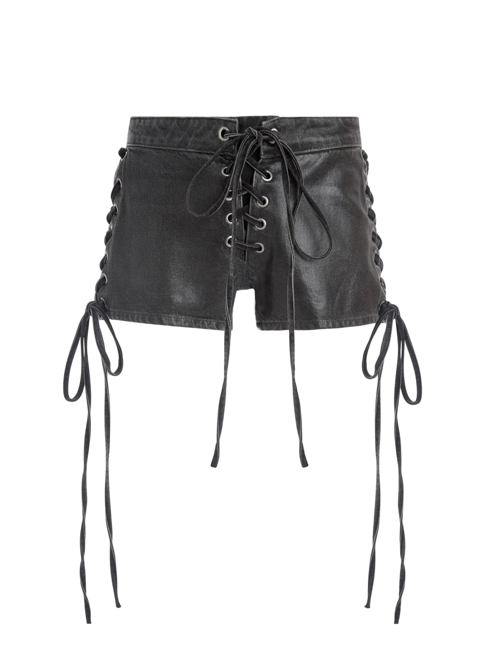 coated mini denim shorts