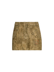 printed suede skirt