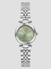 Silver-Tone and Light Green Analog Watch