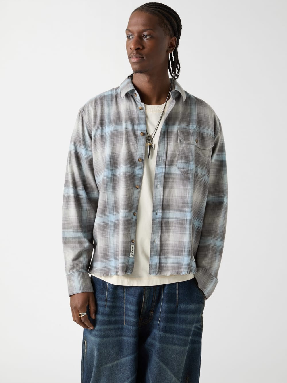 GUESS Originals Eco Plaid Boxy Pocket Shirt