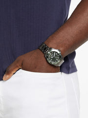 Dark Silver-Tone and Green Analog Watch