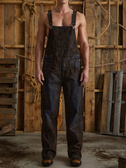 flocked denim overalls