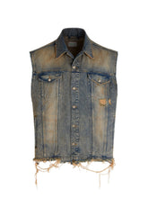 washed denim trucker vest