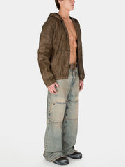 coated denim hooded jacket