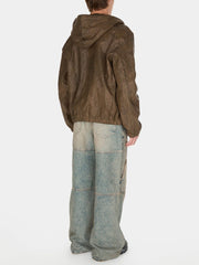 coated denim hooded jacket