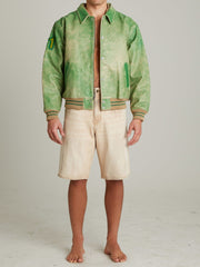 Distressed Leather Letterman Jacket