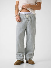 Linen-blend striped pants