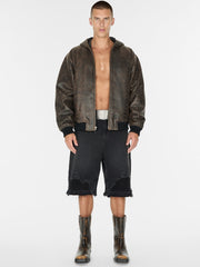 black distressed denim short