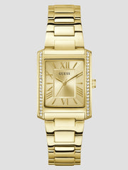 Gold-Tone Crystal Square Analog Watch