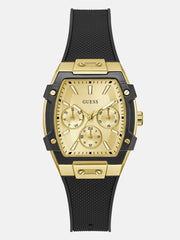 Gold-Tone and Black Silicone Multifunction Watch