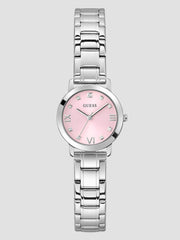 Silver-Tone and Pink Analog Watch