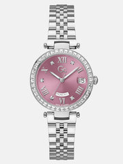 Gc Silver-Tone and Pink Multifunctional Watch