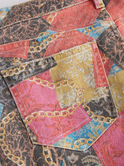 Printed Denim Flared Jeans