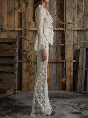 lace denim flare pants