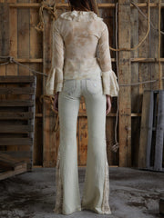 lace denim flare pants