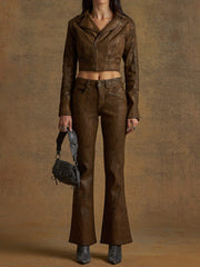 coated denim flare jeans