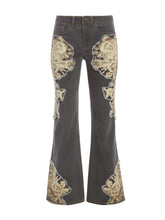 Printed Denim Flared Jeans