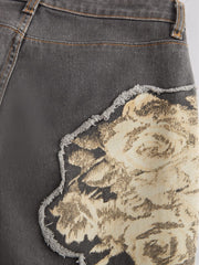 Printed Denim Flared Jeans