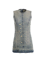 distressed mini denim dress