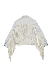 Painted Denim Fringe Jacket