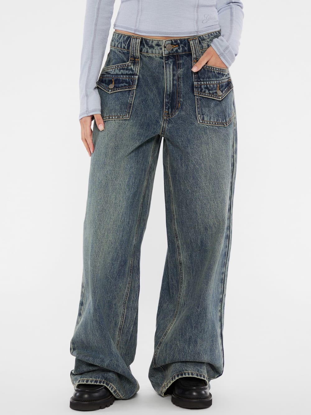 GUESS Originals Double Patch Pocket Wide Leg Jeans