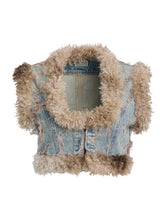 faux-fur denim vest