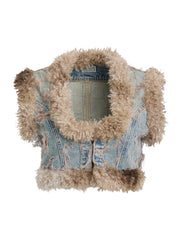 faux-fur denim vest