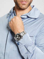Silver-Tone and Black Multifunction Watch