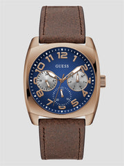 Brown and Blue Leather Multifunction Watch