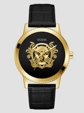 Gold-Tone and Black Analog Leather Watch