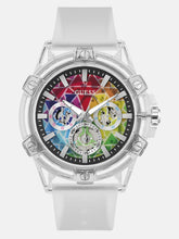 Rainbow Mosaic and White Silicone Multifunction Watch