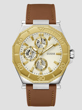 Two-Tone and Brown Leather Multifunction Watch