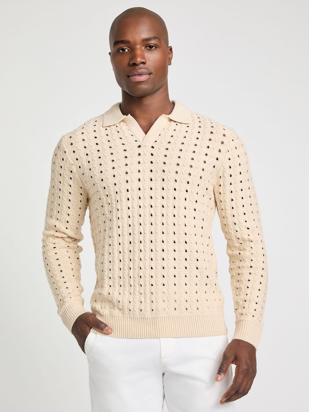 Open-Knit Polo Sweater