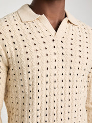 Open-Knit Polo Sweater