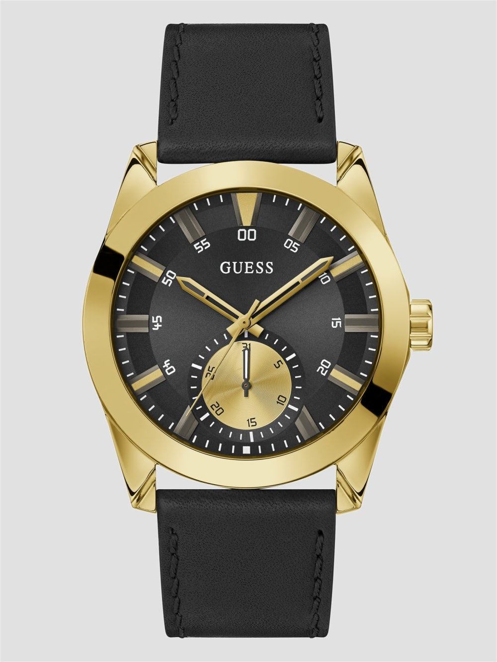 Black and Gold-Tone Multifunction Leather Watch
