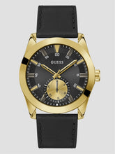 Black and Gold-Tone Multifunction Leather Watch