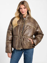 Washed Faux-Leather Puffer Jacket