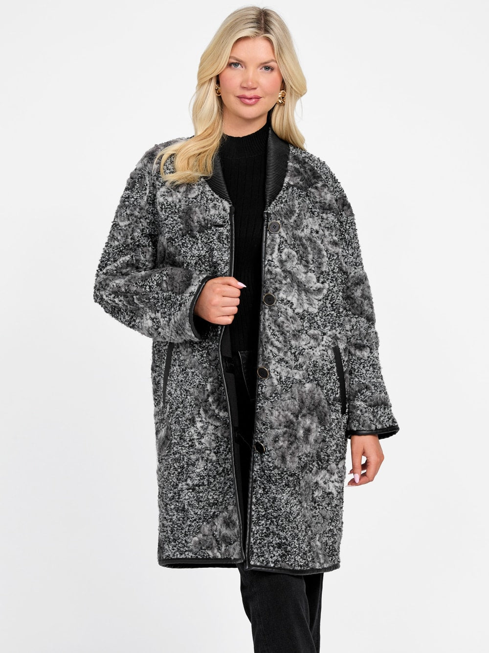 Marciano jacquard wool-blend coat